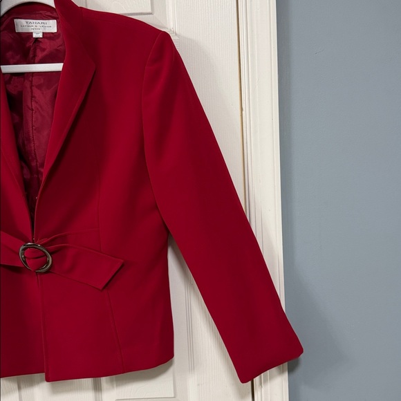 Tahari Bold Red Blazer Belt Accent Career Office Wear Elegant Wear Minimalist - Picture 8 of 13
